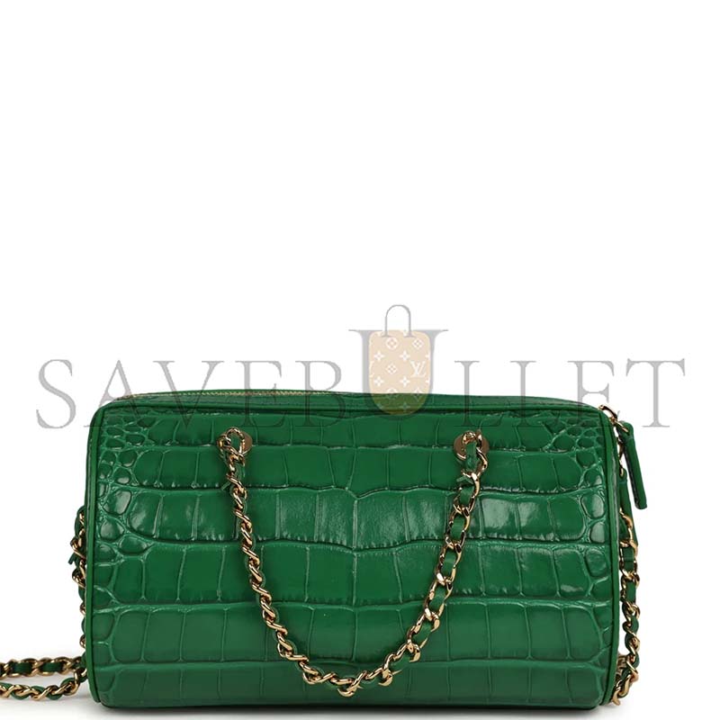 CHANEL MINI TIMELESS CLASSIC BARREL BAG WITH CHAIN GREEN CROC EMBOSSED CALFSKIN GOLD HARDWARE AS5390 (18*13*10cm)
